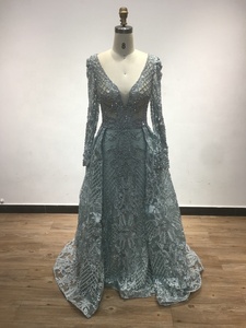 DKN108 <span class=keywords><strong>robe</strong></span> <span class=keywords><strong>de</strong></span> mère <span class=keywords><strong>de</strong></span> mariée élégante manches longues col en v organza dentelle perles grande taille musulman fête formelle robes d'invité <span class=keywords><strong>de</strong></span> mariage - Product Image 4