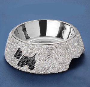 Luxo pet diamante cão tigela aço inoxidável marca moda aço inoxidável alimento utensílio de água potável - Product Image 5