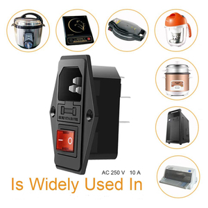 Adaptador de enchufe de montaje en <span class=keywords><strong>Panel</strong></span> IEC 320 C14 Toma de corriente Montaje de tornillo negro Botón rojo AC 250V 10A Toma de corriente de entrada de 3 pines - Product Image 4