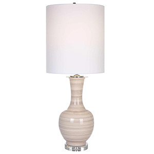 <b>Beige</b> Striped Ceramic Vase Modern Neutral Table <b>Lamp</b> with Crystal Base | Calm Elegant Lighting for Hotel Lobby & Premium Living - Product Image 1