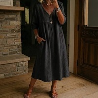 Nouvelle Robe d'été décontractée pour femme 2026, style européen et américain, coupe ample, col en V, taille haute, grande taille, avec dentelle, couleur unie