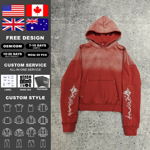 Sweat à capuche uni KingSen personnalisé en molleton bouclette 100 % coton, style streetwear vintage, délavé au soleil et à l'acide, avec broderie - Product Image 2