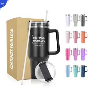 Biểu Tượng Tùy Chỉnh 40 Oz Bột Tráng Cốc Bán Buôn Số Lượng Lớn 40 Oz Cốc Với Xử Lý Rơm Cốc Màu Đen Với Xử Lý Và Rơm Nắp