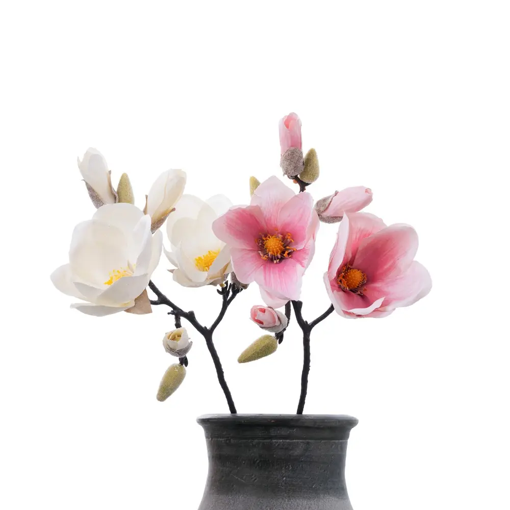 Wholesale artificial flower single flocking magnolia wedding home decoration