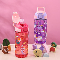 Bouteille d'eau en plastique écologique et réutilisable de 500 ml (17 oz) pour étudiantes - Bec verseur et poignée en forme de dessin animé pour la salle de sport