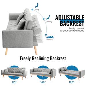 Sofá Moderno Tapizado Convertible en Cama, Sofá Cama de Lino, Sofá de Dos Plazas con Armazón de Madera para el Hogar - Gris Claro - Product Image 4