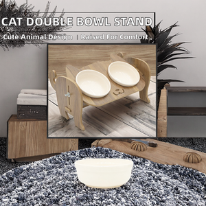 Estación de Alimentación Portátil y Ajustable para Gatos, con Dos Tazones de Cerámica de 200 ml, Diseño con Estampado Animal, Solución para Alimentar Mascotas - Product Image 2