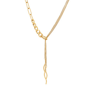 Kalung berlapis emas 18K baja tahan karat, perhiasan kalung panjang rantai rumbai Multi lapis tahan air untuk wanita - Product Image 6