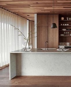 <span class=keywords><strong>Cuisine</strong></span> îlot en béton sur mesure, rangement ouvert, appareils électroménagers encastrés, finition mate, portes cachées - Product Image 3