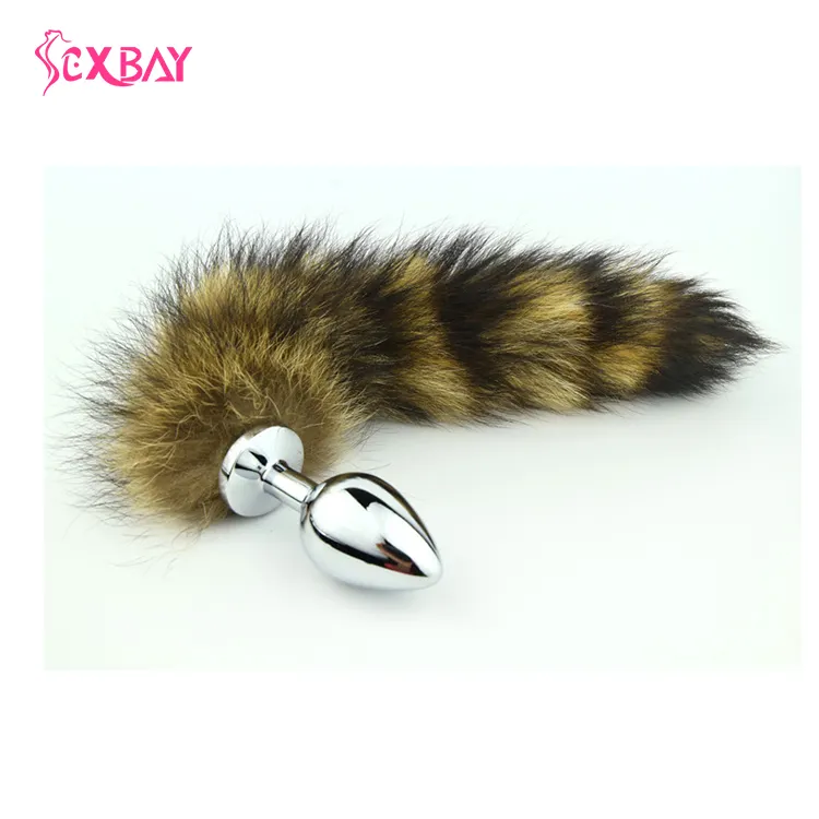 Artificial Fox Tail Metal Butt Plug Fetish Anal Sex Toy for Women Couple