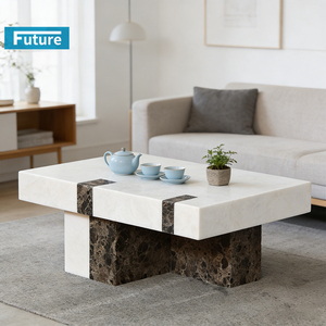 Table basse moderne en onyx blanc naturel et marbre brun foncé, design à empiècements, durable, pour salon, hôtel, meubles décoratifs - Product Image 1