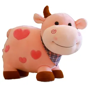 Commercio all'ingrosso kawaii highland mucca peluche peluche morbido cuscino di peluche mucca rosa per i bambini