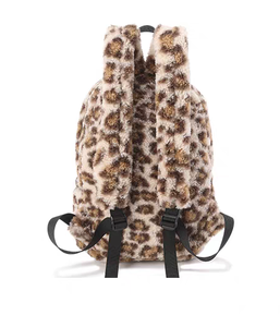 Winter Wool Fur Sherpa Leopard Print Casual Sports <b>Backpack</b> for Teenager <b>Backpack</b> Student Plush Fleece <b>Backpack</b> School Bag - Product Image 2