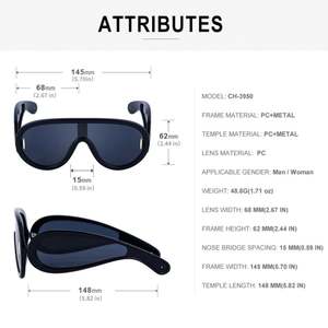 Lunettes de soleil Y2K vintage tendance, monture large, protection UV400, forme bouclier, pour femmes et hommes - Product Image 5