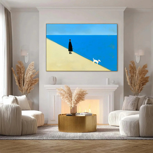 <span class=keywords><strong>Stampa</strong></span> <span class=keywords><strong>su</strong></span> Tela Minimalista 'The Companion' <span class=keywords><strong>con</strong></span> Cornice in Legno, Arte Murale Moderna, Decorazione d'Interni, Stile Pittura a Olio di Paesaggio Marino - Product Image 4