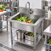 Évier de cuisine professionnel robuste en acier inoxydable 304/201 à grande cuve autoportant pour la restauration