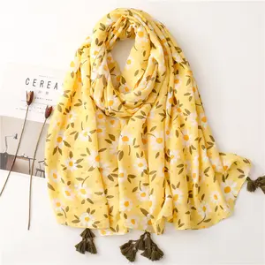 Women's Hijab Scarf Warm Embroider Soft Shawl Flower Tassel Fashion Muslim Headband Long Wraps Muffler Pashmina