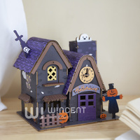 Rompecabezas 3D de Madera de Casa Encantada de Halloween Wincent, Kit de Modelo DIY de Fantasma, Espantapájaros, Calabaza y Reloj, Decoración y Regalo