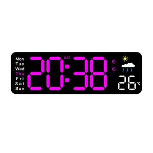 Horloge murale numérique intelligente à LED avec grand écran rectangulaire, prix compétitif, affichage de la température météo, télécommande pour la maison - Product Image 2