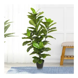 PZ-4-25 High Quality Faux Greenery Leaves Plant Plastic Potted in Black Pot Artificial Banyan Tree for Home Garden Decor