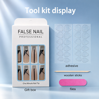 Kit de 24 faux ongles courts ballerine en ABS à presser, avec colle et lime à ongles, auto-adhésifs, vente en gros OEM ODM