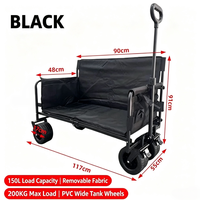 Chariot pliable portable avec poignée de traction, quatre roues, plateau en tissu pour le camping, la pêche et le jardin