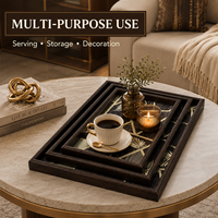 Juego de 3 bandejas para servir - Bandejas decorativas de chapa de madera MDF de primera calidad con un moderno patrón geométrico para mesa de centro