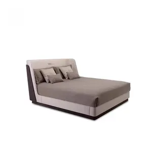 Cadre marron en bois de luxe moderne 4 chambres à coucher ensembles de meubles de plate-forme en cuir pour chambre à coucher