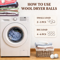 Lot de 6 balles de séchage pour le linge 100% laine pure |   Personnalisable |   Réduit le temps de séchage des vêtements, réduit les plis et l'accumulation statique