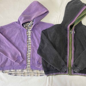Vente en gros : Blouson à capuche <span class=keywords><strong>zippé</strong></span> coupe courte et ample, délavé à l'acide, avec logo personnalisé, triple fermeture éclair, haute qualité - Product Image 5