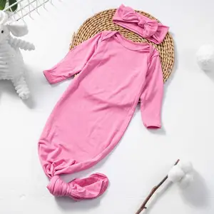 Camicie da notte per bambina a maniche lunghe morbide da indossare per neonati di alta qualità abito annodato con cappello