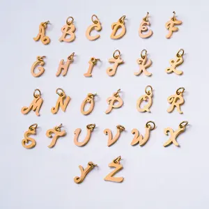 Showfay Stainless Steel Large 10.3*15mm Initial Alphabet 26 Big Letters Script Name Chain Necklace Pendant From A-Z