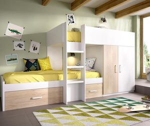 Letto a Castello Multifunzionale a Due Piani per Bambini con Armadio in Legno e Letto Estraibile per Camera <span class=keywords><strong>da</strong></span> Letto dei Ragazzi - Product Image 1