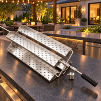 Panier de rôtissage en acier inoxydable, ensemble de 4 plateaux, plaque de cuisson BBQ perforée, plateau de barbecue à poignée noire, marque DEYAO