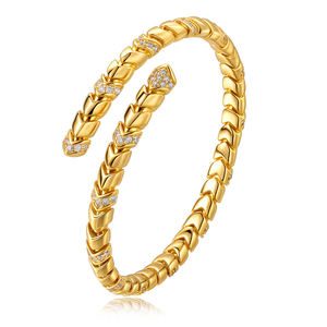 प्लेटिनम-प्लेटेड 18k गोल्ड जिरकोनिया-सेट सांप शैली की खुली बांगल महिलाओं के गहने थोक - Product Image 1