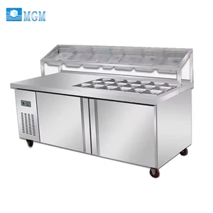 Mesa de Salada de Aço Inoxidável de Alta Qualidade com Rack para Acompanhamentos e Espalhador de Pizza, Armário Refrigerado 220V para Exibição e Armazenamento a Frio - Product Image 1