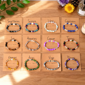Whosale Price Natural <b>Crystal</b> Decoration constellation 12 Zodiac <b>Bracelet</b> Card Set Women Girl Jewelry - Product Image 1