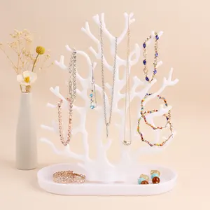 Beyaz plastik küpe tutucu mercan ağacı akrilik takı organizatör