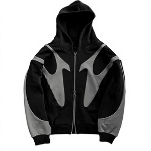 Hiphop Fashion Color Contrast Zipper Hoodie Custom New Men's High Quality Knitted Cotton Top <b>Zip</b> Hoodies Wholesale for Men - Product Image 2