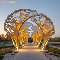 Pergola en forme de feuille de Ginkgo en acier inoxydable sur mesure pour l'extérieur, grande taille, sculpture paysagère de jardin, ornements