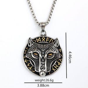 Yunnique – collier avec pendentif tête de loup en acier inoxydable, runes vikings, cadeau pour hommes et femmes, bijoux, accessoire de mode, chaîne de 60cm - Product Image 5