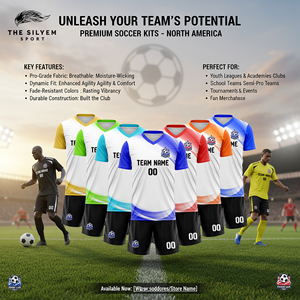 Maillot de football unisexe imprimé sur mesure, 100% polyester, tissu en maille, col en V, impression par transfert thermique, respirant, séchage rapide, manches courtes - Product Image 2