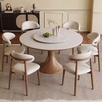 Ensemble de table et de chaises de salle à manger haut de gamme en bois massif et en dalle de granit, 6 places, meubles de salle à manger ronds écologiques et durables