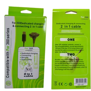 2-in-1 LED照明プラスチック接続ケーブル有線通信<span class=keywords><strong>Xbox</strong></span> <span class=keywords><strong>360</strong></span>ワイヤレスコントローラ用 - Product Image 1