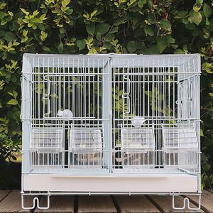 Jaula Doble para Crí<span class=keywords><strong>a</strong></span> <span class=keywords><strong>de</strong></span> Aves, Jaula para Loros <span class=keywords><strong>de</strong></span> Alambre Blanco con Comederos y Bebederos - Product Image 2