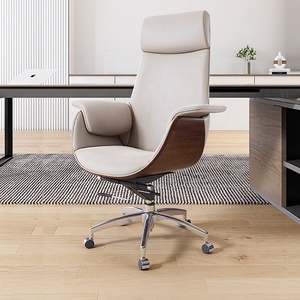 <span class=keywords><strong>Chaise</strong></span> de bureau de direction au design nordique avec appui-tête en cuir et bois, dossier haut, pivotante, Sillas De Oficina pour les personnes de grande taille - Product Image 3