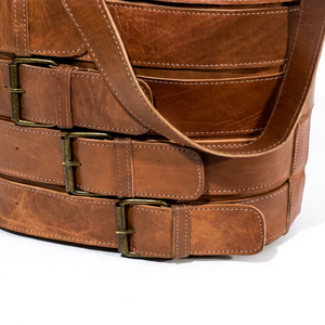 Bolso de Mano Tipo Hobo de Cuero Genuino Color Caramelo Marrón con Rayas, Cierre de Cremallera, Correa Única y Gran Capacidad para Uso Diario - Product Image 2