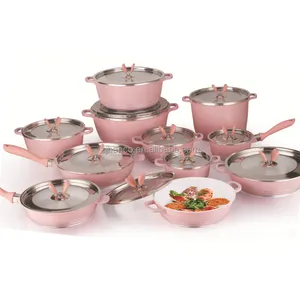 Антипригарное покрытие розовый наборы посуды с Индукционным 22 шт. набор супниц с крышкой