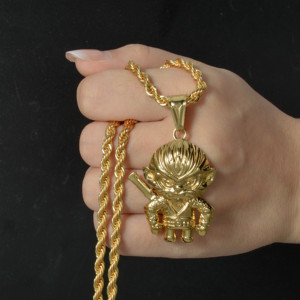 Colgante para Hombre Monkey King Sun Wukong, Personalizable con Grabado, Acero Inoxidable 316L, Chapado en Oro de 18K, Cadena Cubana Gruesa, Estilo Hip Hop - Product Image 3