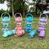 Bouteille d'eau transparente en forme d'ours XHL SUB, deux pièces, unisexe, gobelet inspiré des dessins animés pour enfants avec paille de dessin animé